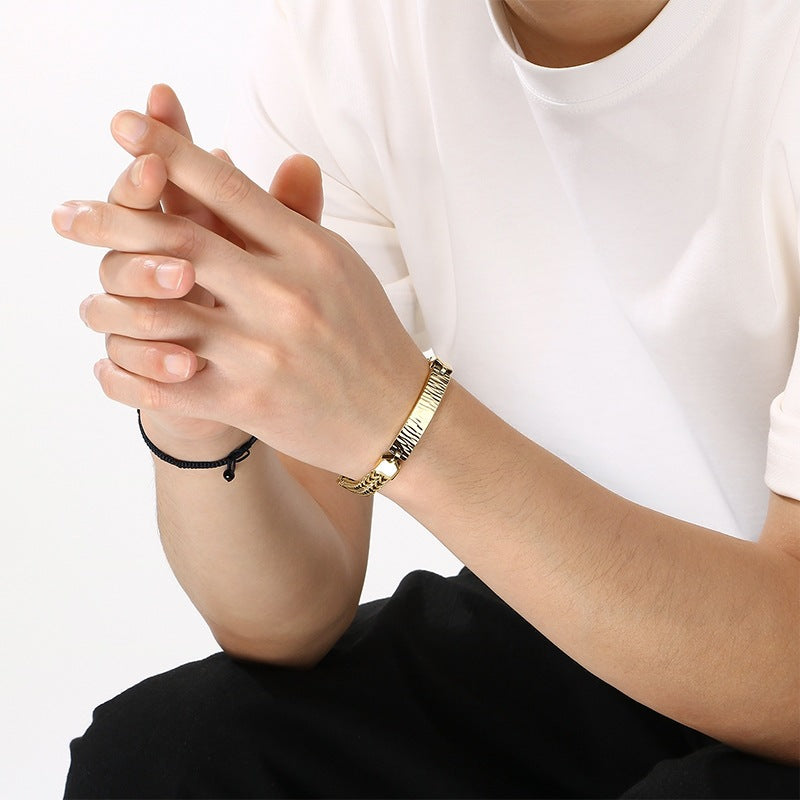 Style Titanium Steel Front & Back Chain Bracelet – Stainless Steel Curved Bar