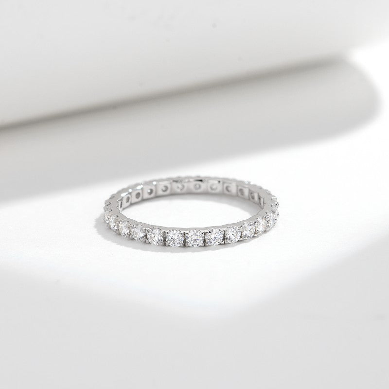 Planderful Moissanite Ring 2mm Row Eternity In S925 Sterling Silver Sparkling For Women Daily Wear Gift