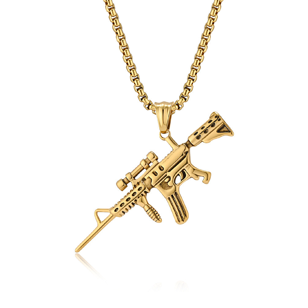 Planderful M416 Assault Rifle Pendant Necklace For Men Durable Steel Military Hip Hop Jewelry