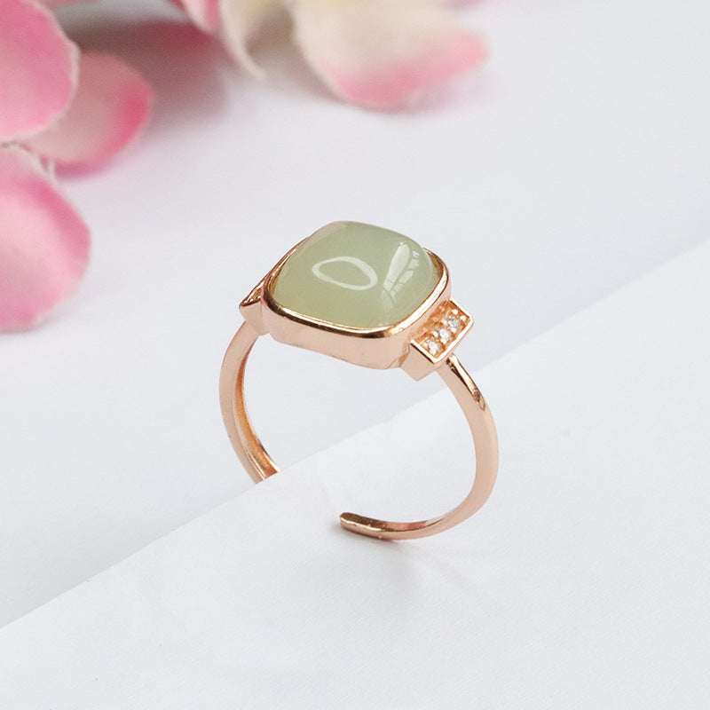 925 Sterling Silver Hetian Jade Square Ring