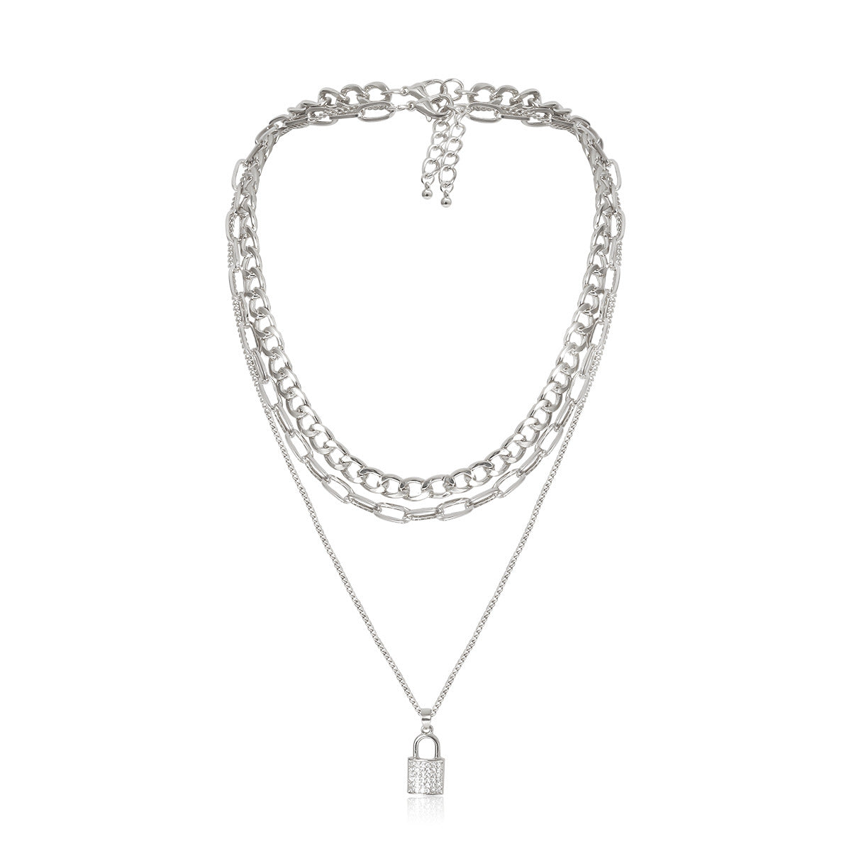 Layered Lock Pendant Necklace with a Retro Punk Twist