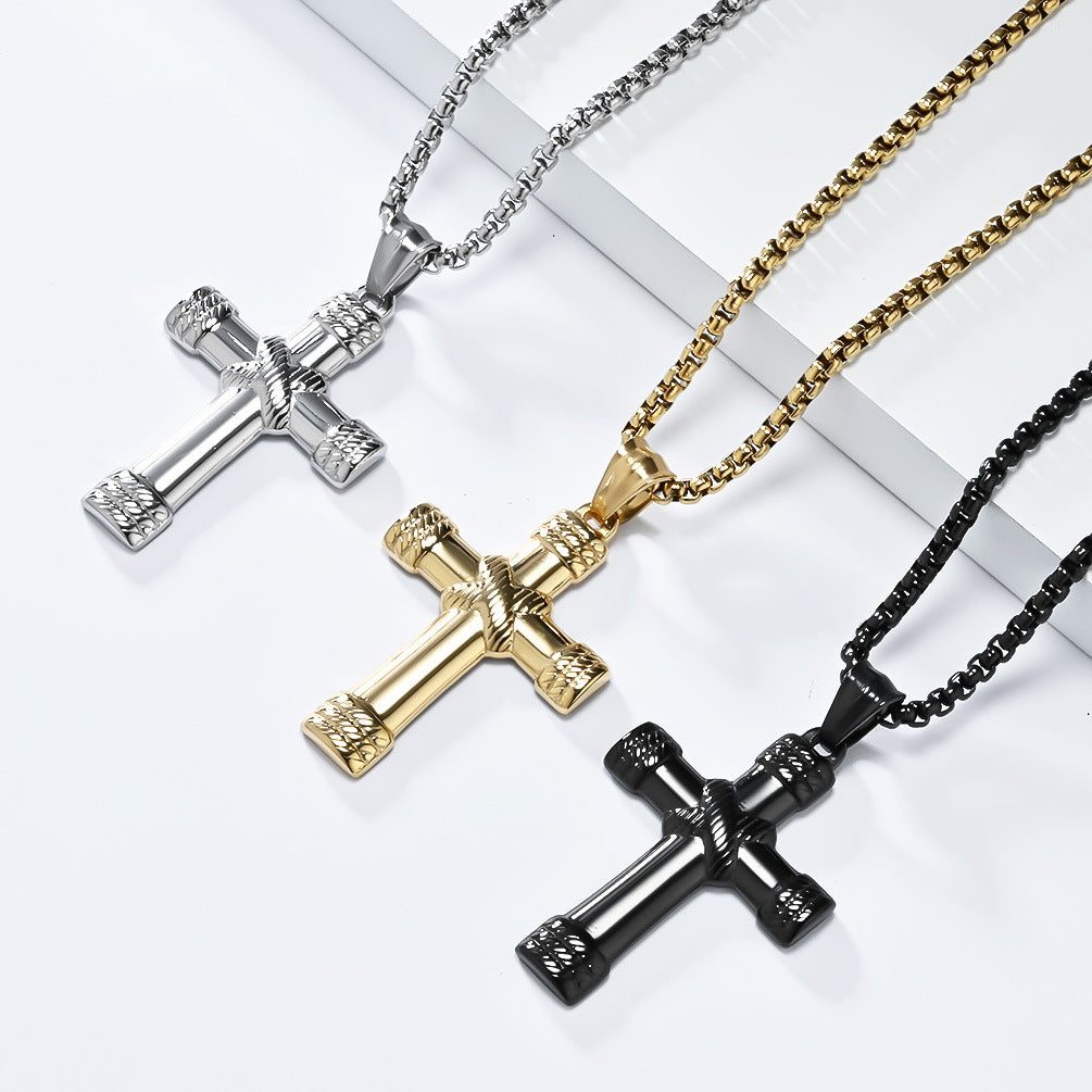 Planderful Rope Knot Cross Necklace Titanium Steel For Men Personalized Trend Jewelry