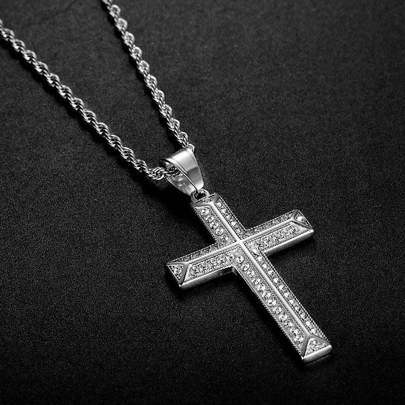 Planderful Everyday Genie Titanium Steel Gold Plated Zircon Cross Pendant Necklace For Men And Women