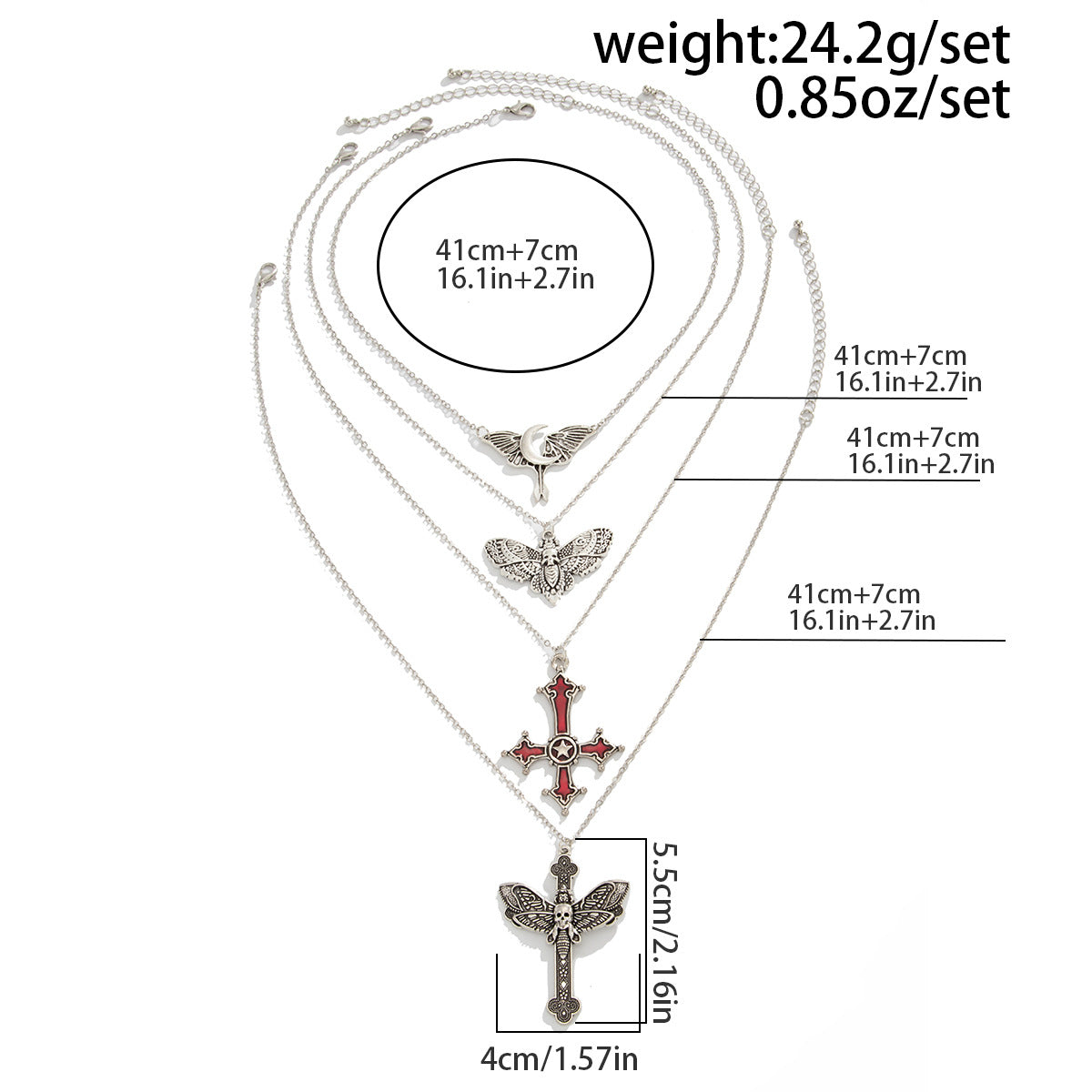 Gothic Moth, Bat & Cross Necklace