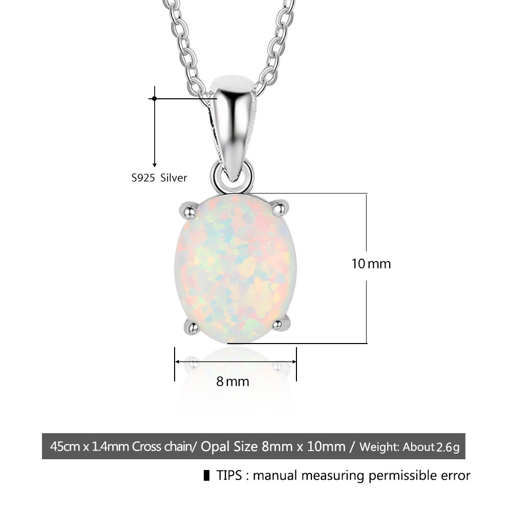Planderful Jewelry Oval Opal Necklace In Sterling Silver For Valentines Day Gift Beautiful