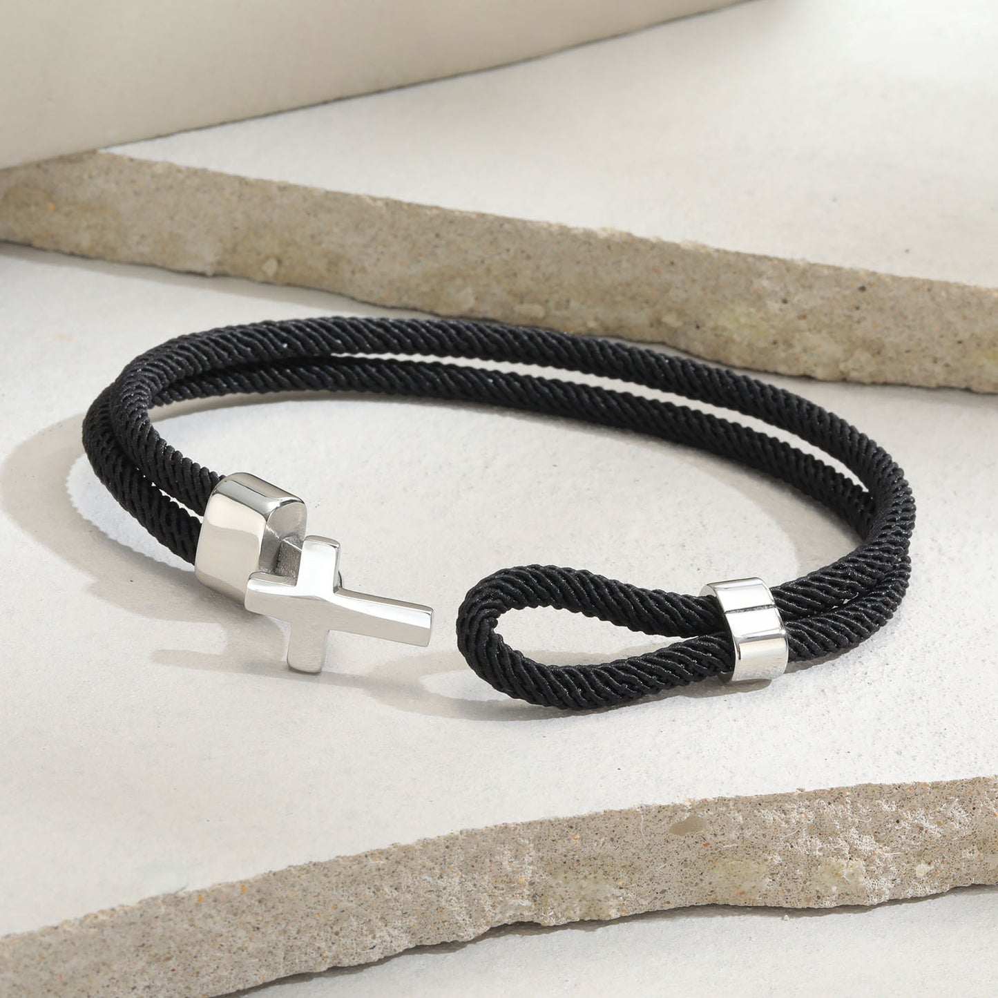 Planderful Mens Black Rope Cross Bracelet Durable Buckle