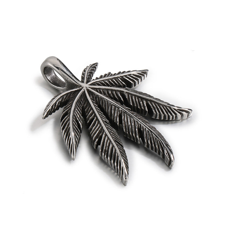Vintage Plant Maple Leaf Straight Batch, Punk Stainless Steel Turquoise Leaf Men's Pendant Necklace