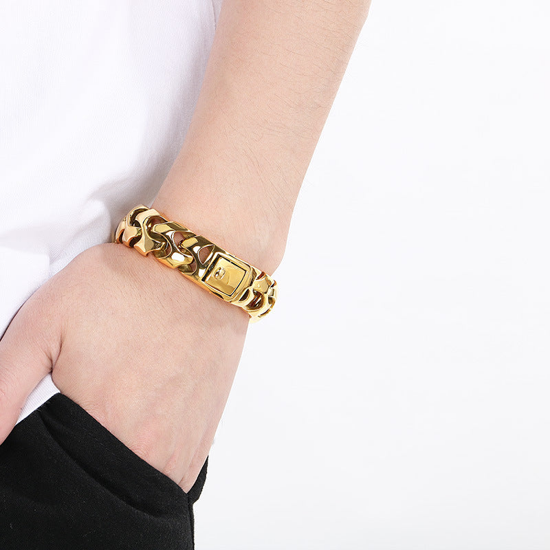 Planderful Square Snap Bracelet Titanium Steel For Men Punk