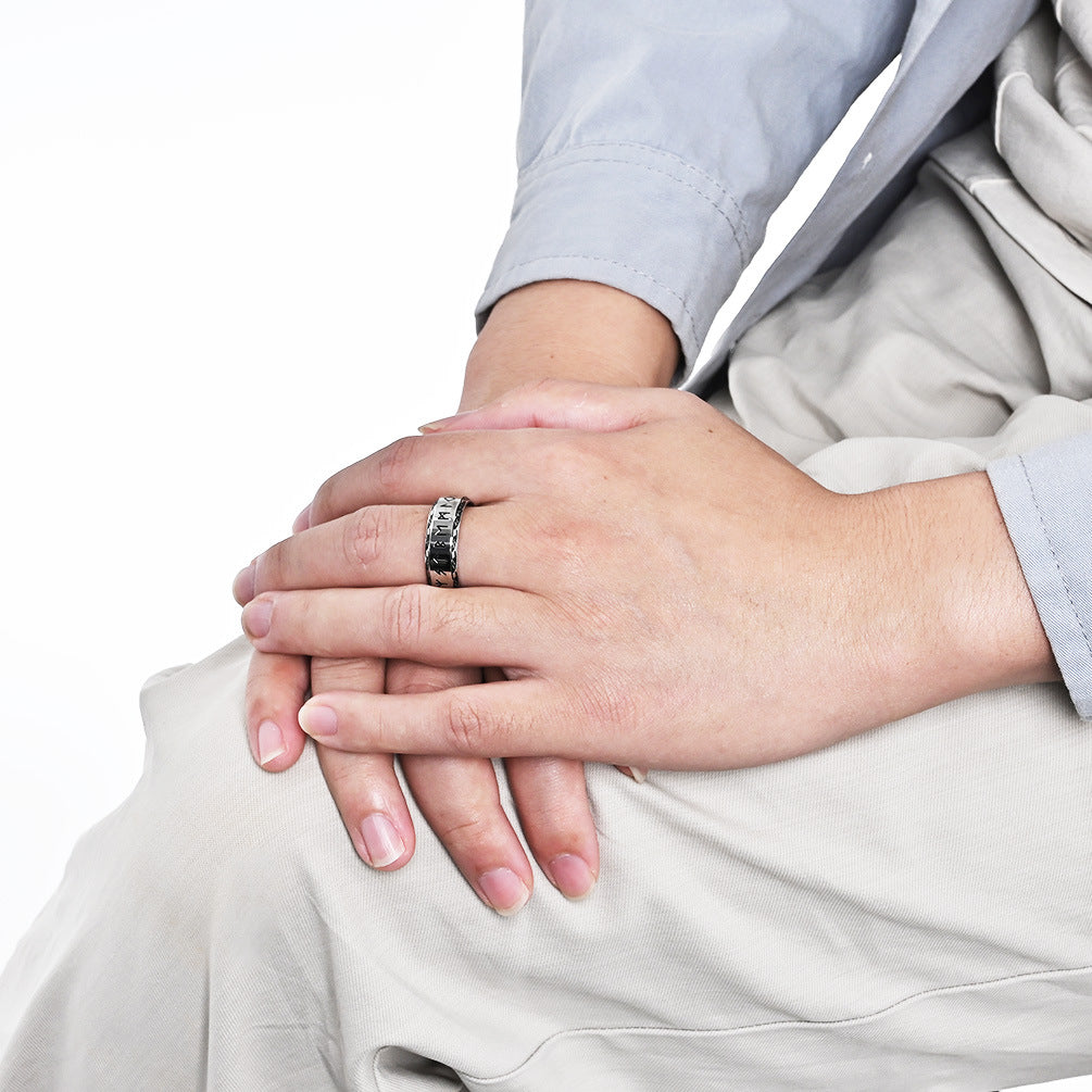 Nordic Retro Viking Text Titanium Steel Ring for Men