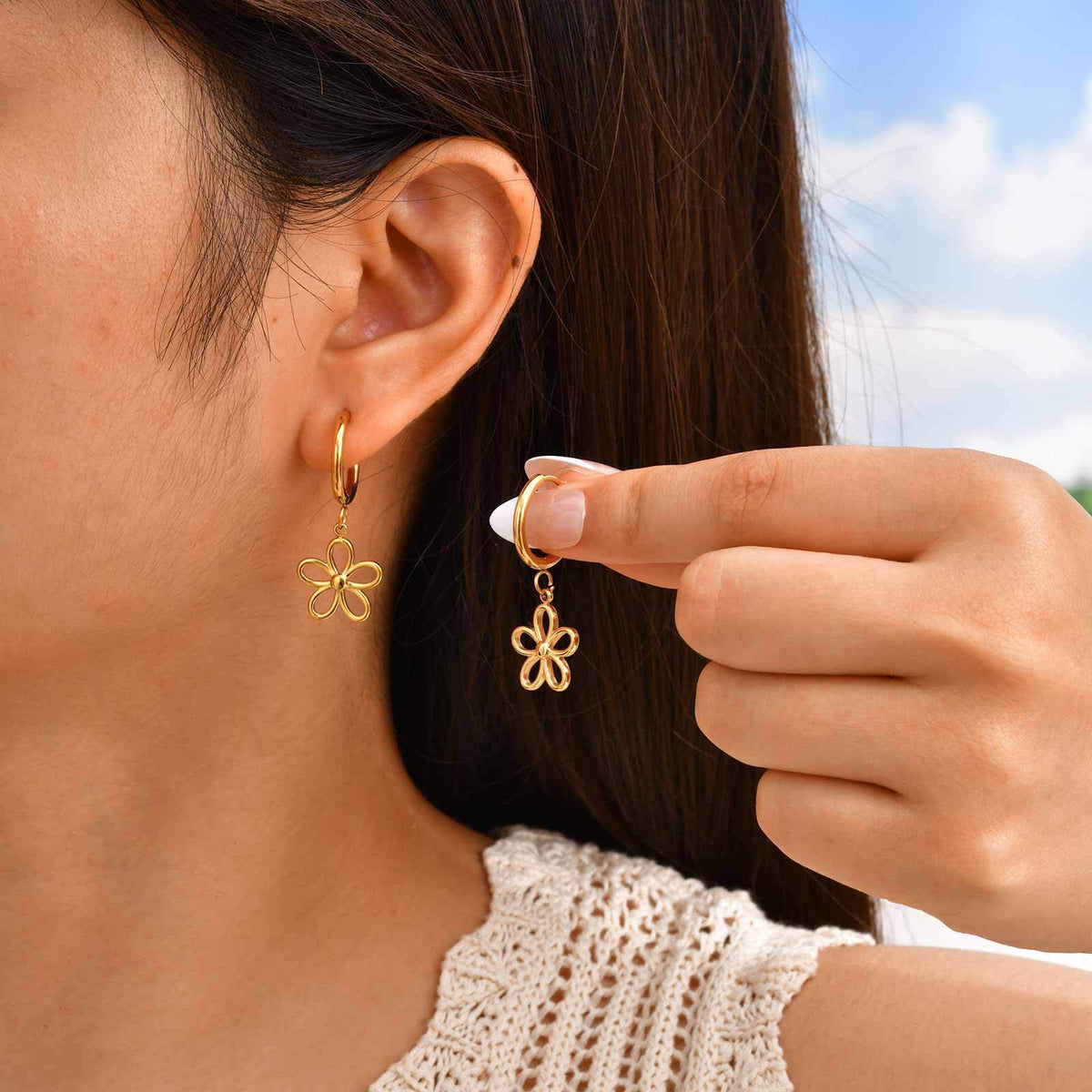Stainless Steel Floral Jewelry — Earrings or Necklace