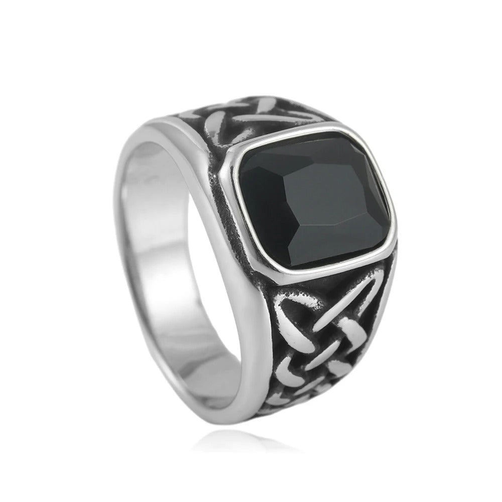 Planderful Personalized Titanium Steel Multi Colored Zircon Ring For Men Viking Inspired Woven Knot
