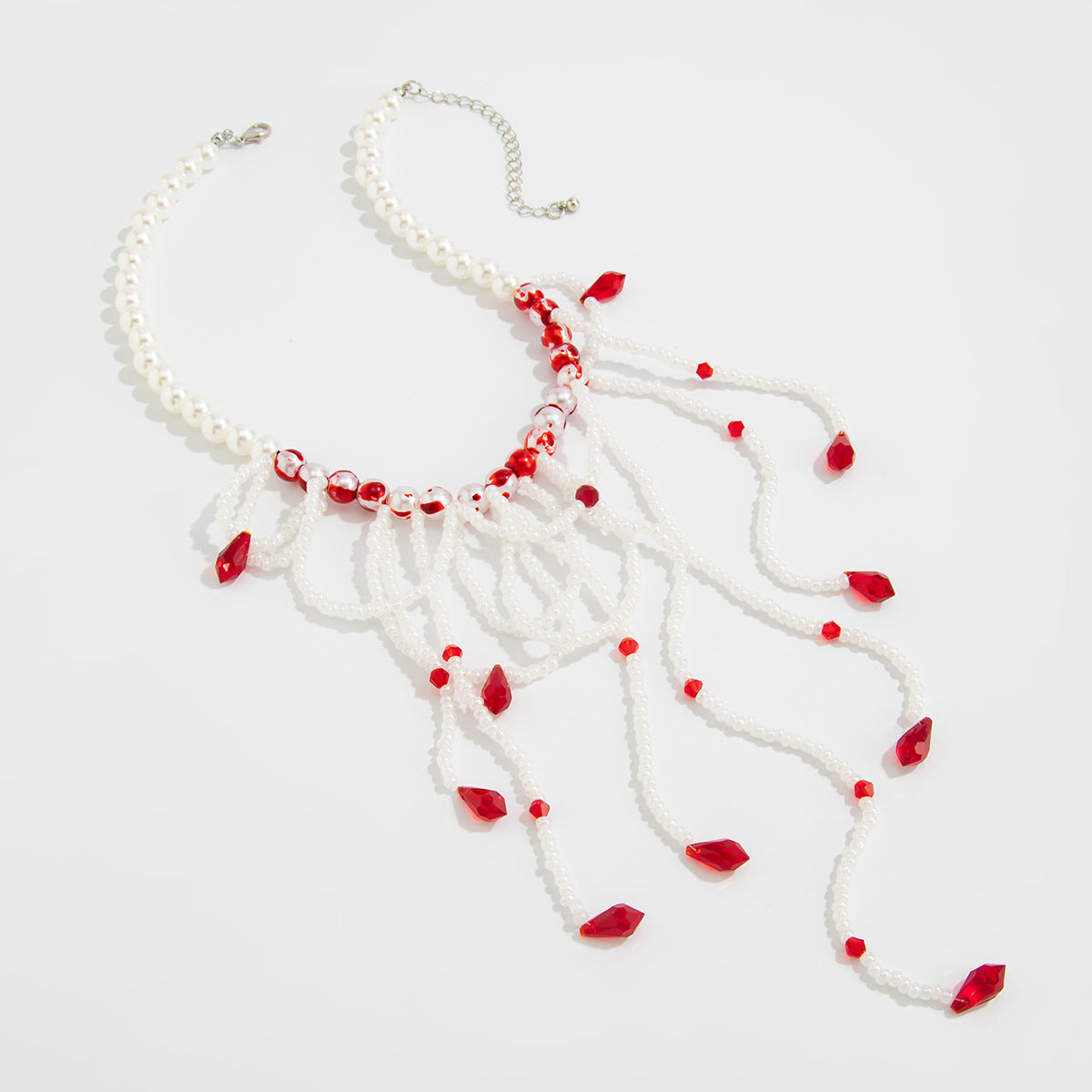 Gothic Beaded Blood-Drip Fringe Necklace