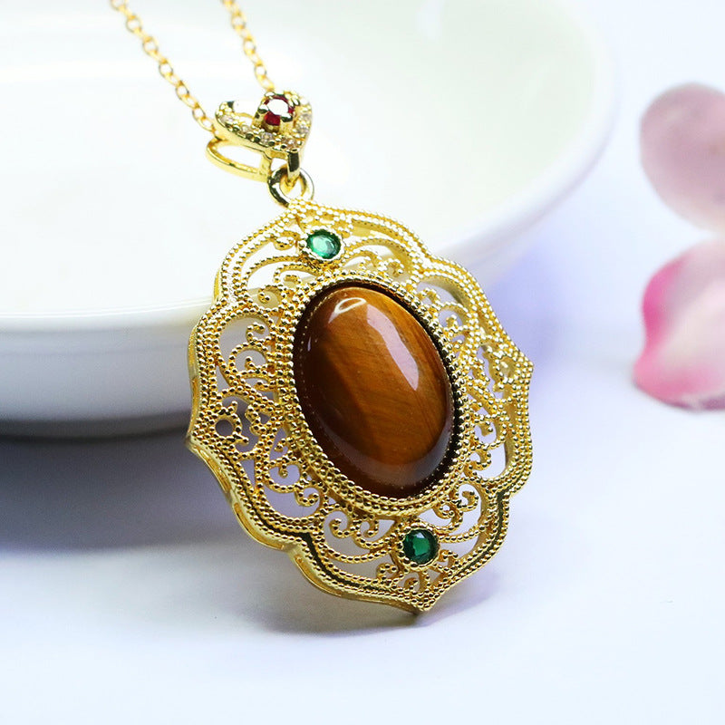 Yellow Tiger Eye Openwork Petal Pendant — No Chain