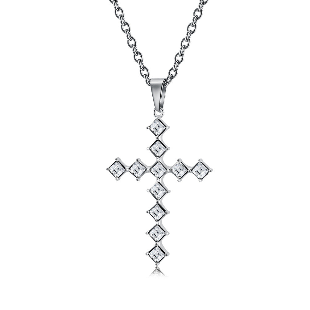 European And American Gender-Free Light Luxury Zircon Cross Necklace