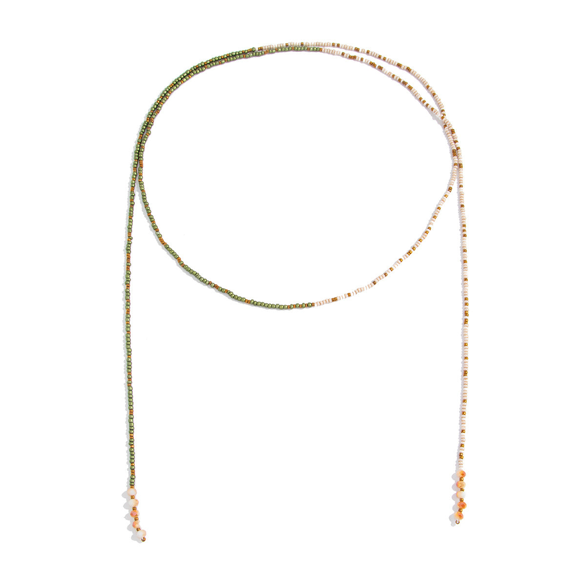 Holiday Style Color Imitation Pearl Beaded Necklace Rice Bead Y-Shaped Fringed Splicing
