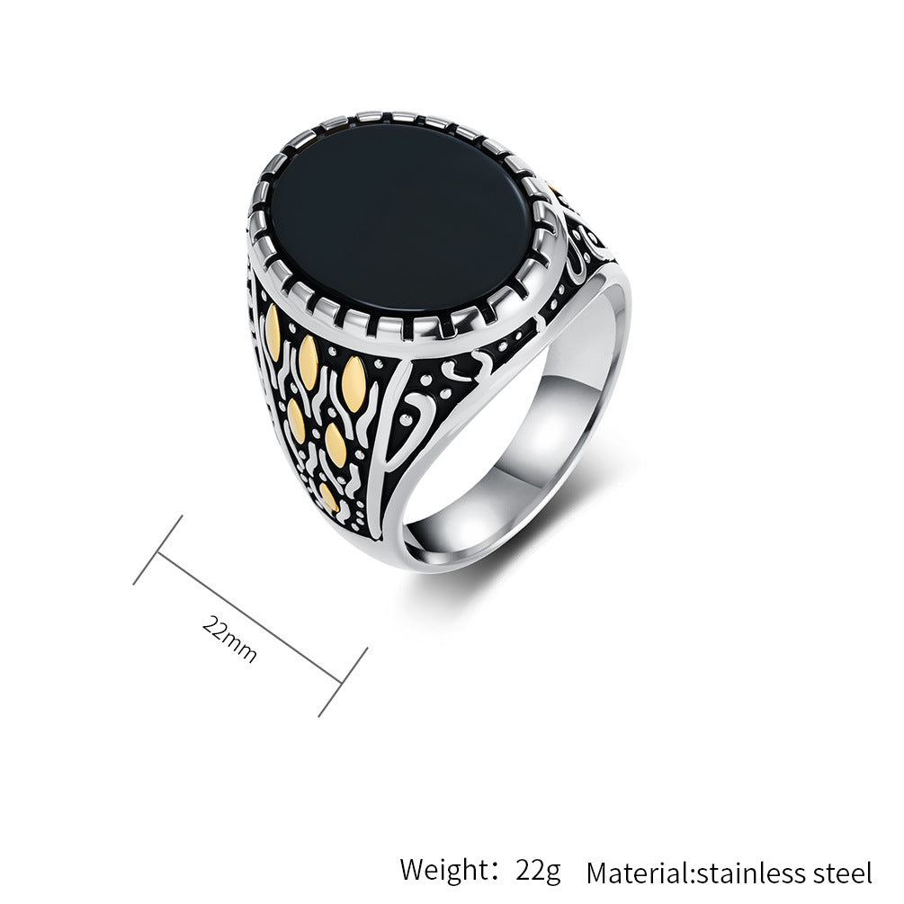 Planderful Everyday Genie Titanium Steel Ring Inlaid Black Stone For Men And Unisex Bold Statement Jewelry