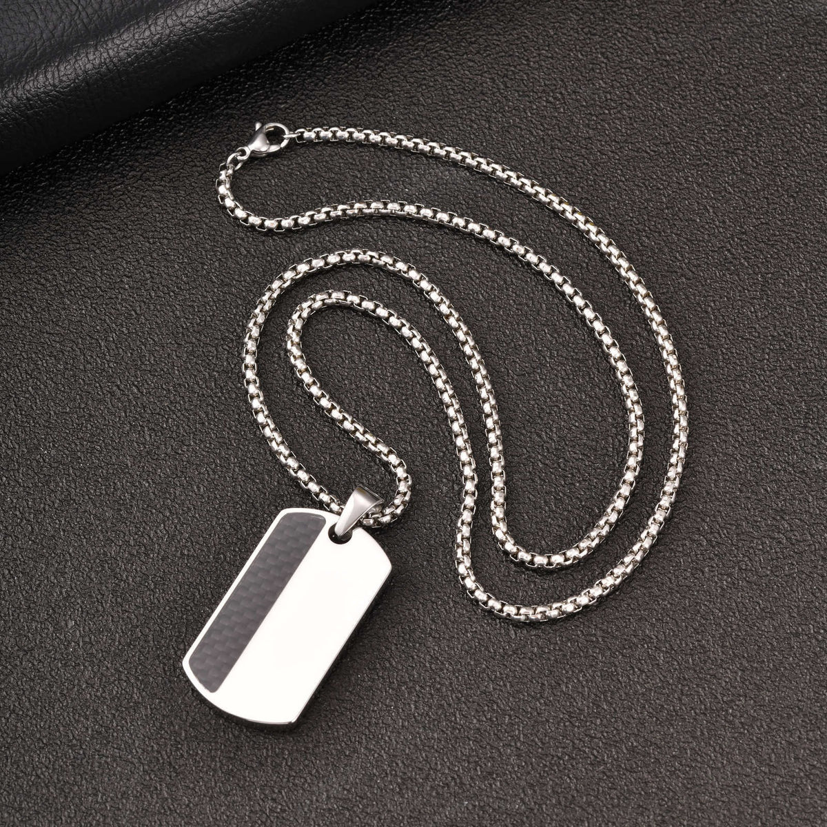 Military Brand Necklace Lucky Square Stainless Steel Carbon Fiber Military Brand Pendant