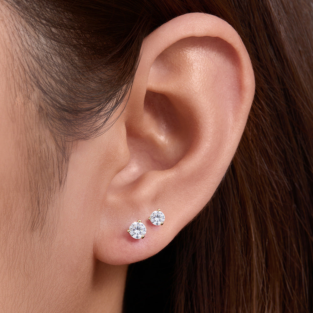 S925 Sterling Silver Three-Claw Round Zircon Stud Earrings Mini Earrings Trinkets