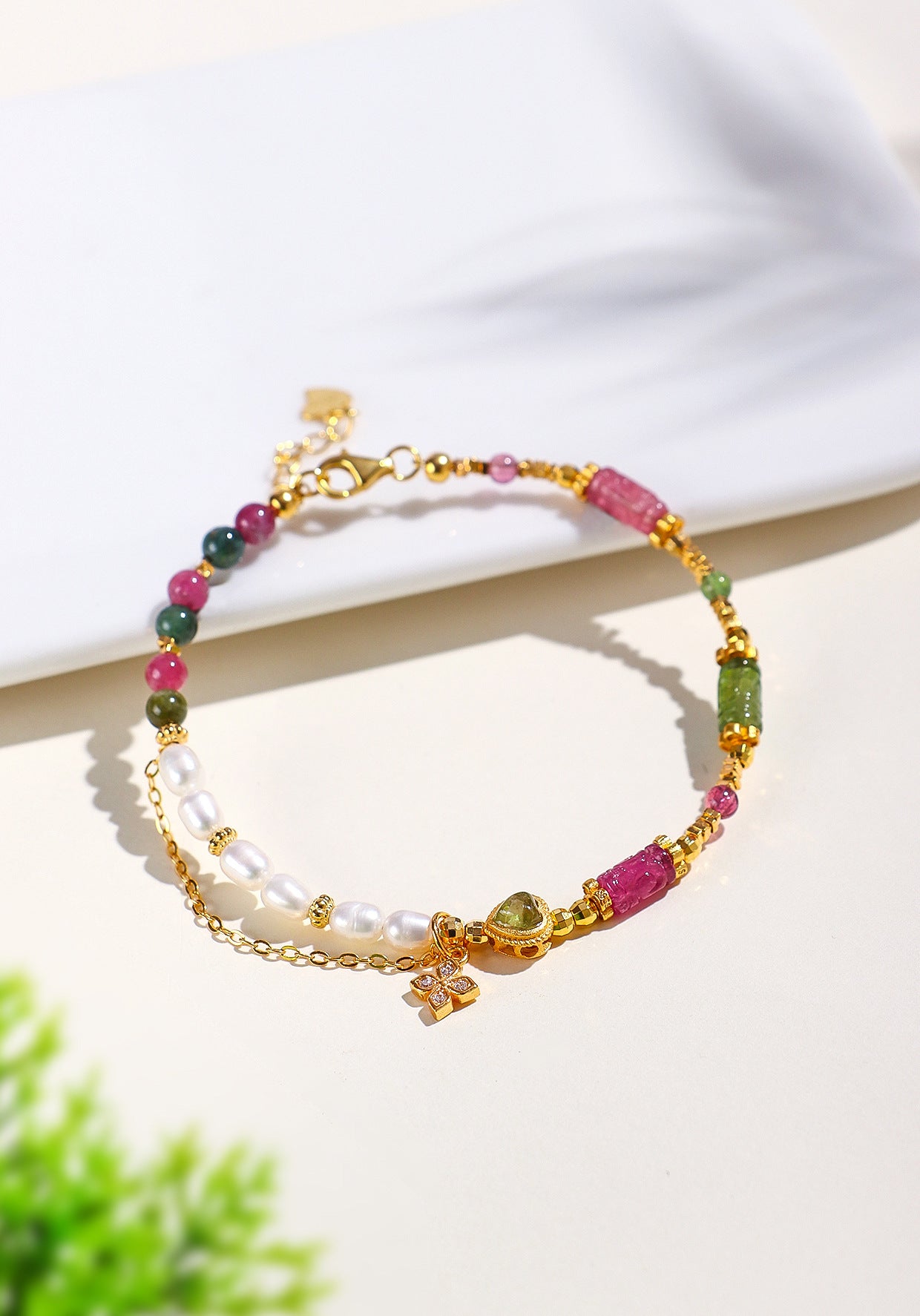 Planderful Fortune's Favor Bracelet – Elegant Tourmaline and Pearl Design