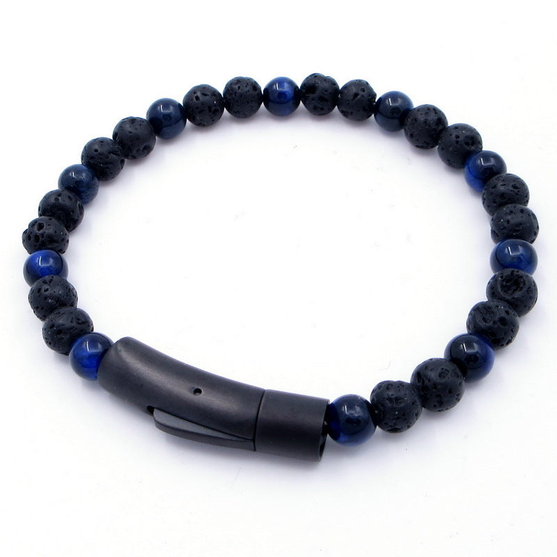 Bracelet – Tiger's Eye Stone Turquoise Magnetic Buckle Titanium Steel Men's Beaded