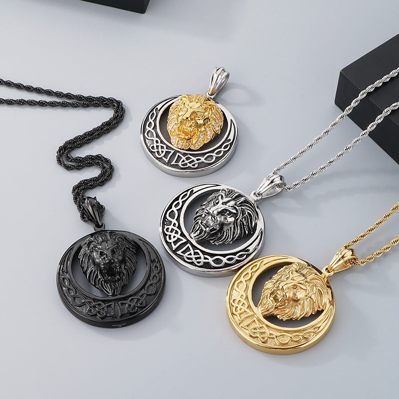 Lion Head Pendant Men Zircon Titanium Steel Planderful