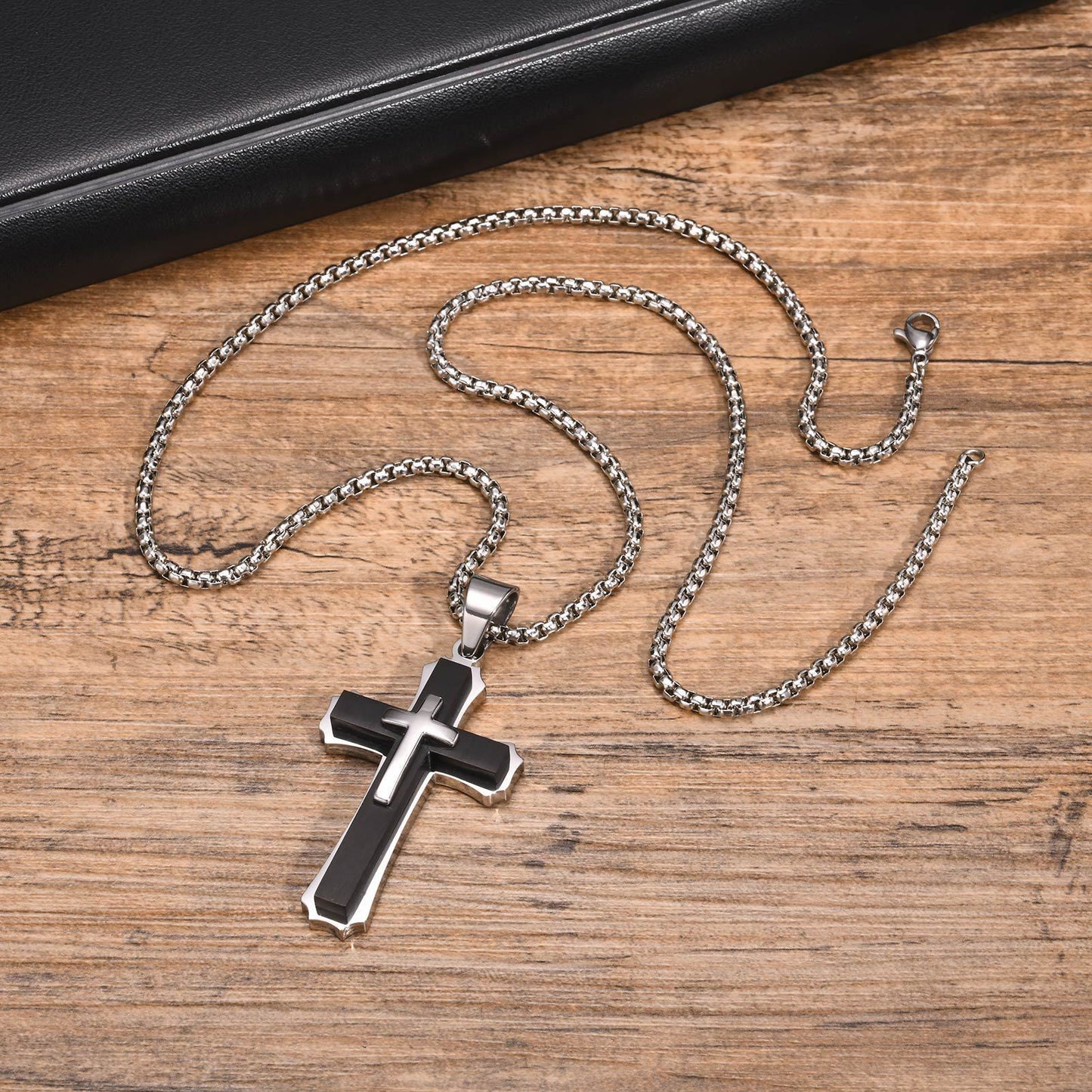 Jewelry European And American Accessories Stainless Steel Three Layer Cross Pendant Necklace For Men