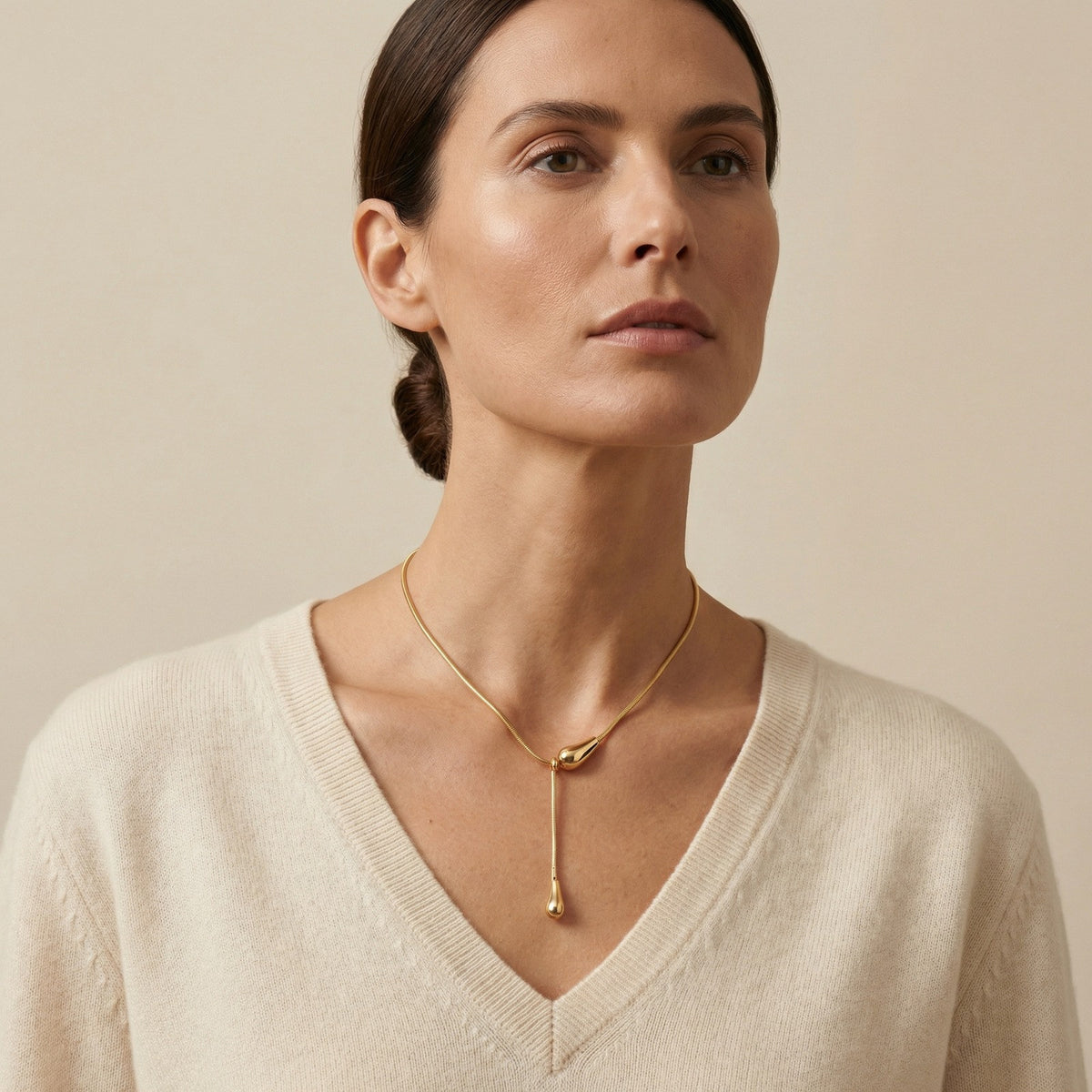 Stainless Steel Design Water Drop Y-Shaped French Necklace