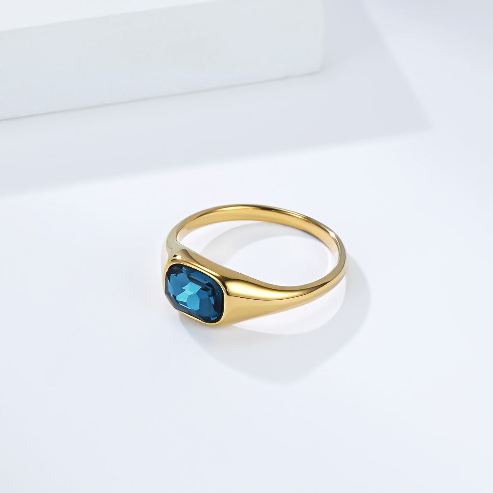 Planderful Everyday Genie Zircon Ring For Women Stainless Steel 18K Gold Plated Square Jewelry