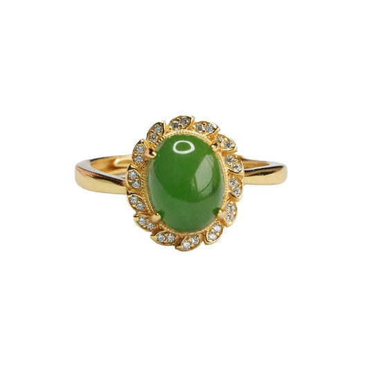 925 Sterling Silver Hetian Jasper Leaf Ring