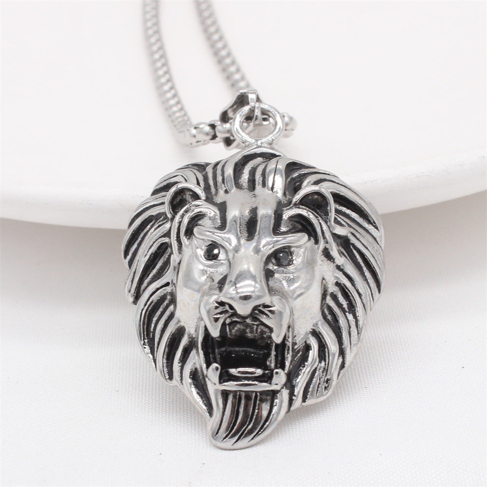 Planderful Everyday Genie – European and American Retro Lion Head Men's Titanium Steel Pendant Necklace for Men