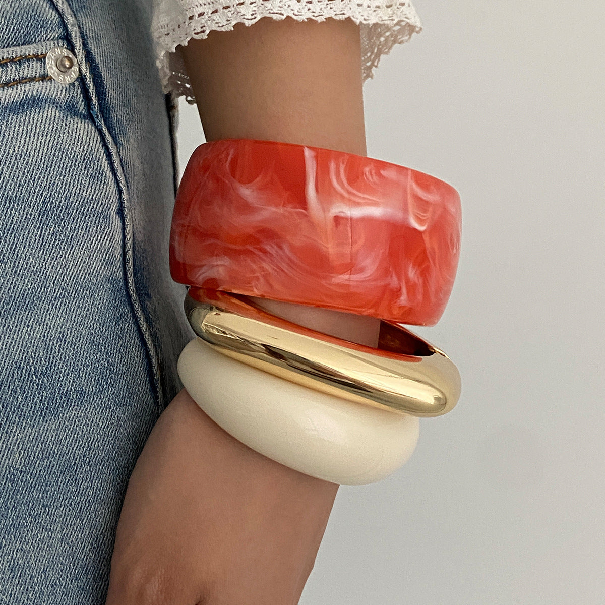 Planderful Vienna Verve Metal Dopamine Wide C Shaped Bracelet Glossy Finish Statement For Women