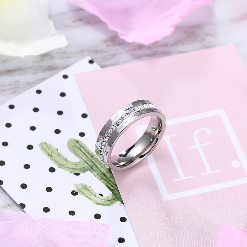 Hammer Texture Inlaid Zircon Titanium Steel Couple Ring, Stainless Steel Pair Ring Valentine's