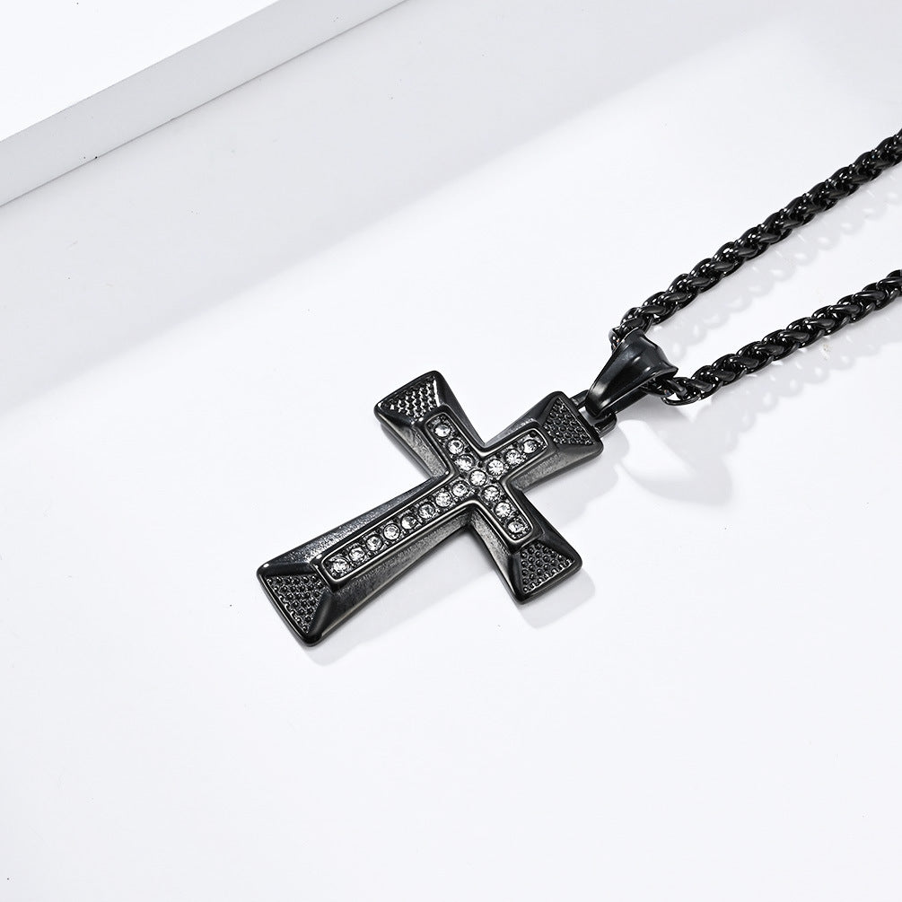 Planderful Cross Necklace Titanium Steel With Zircon Inlays Personalized Hip Hop Pendant Light Luxury