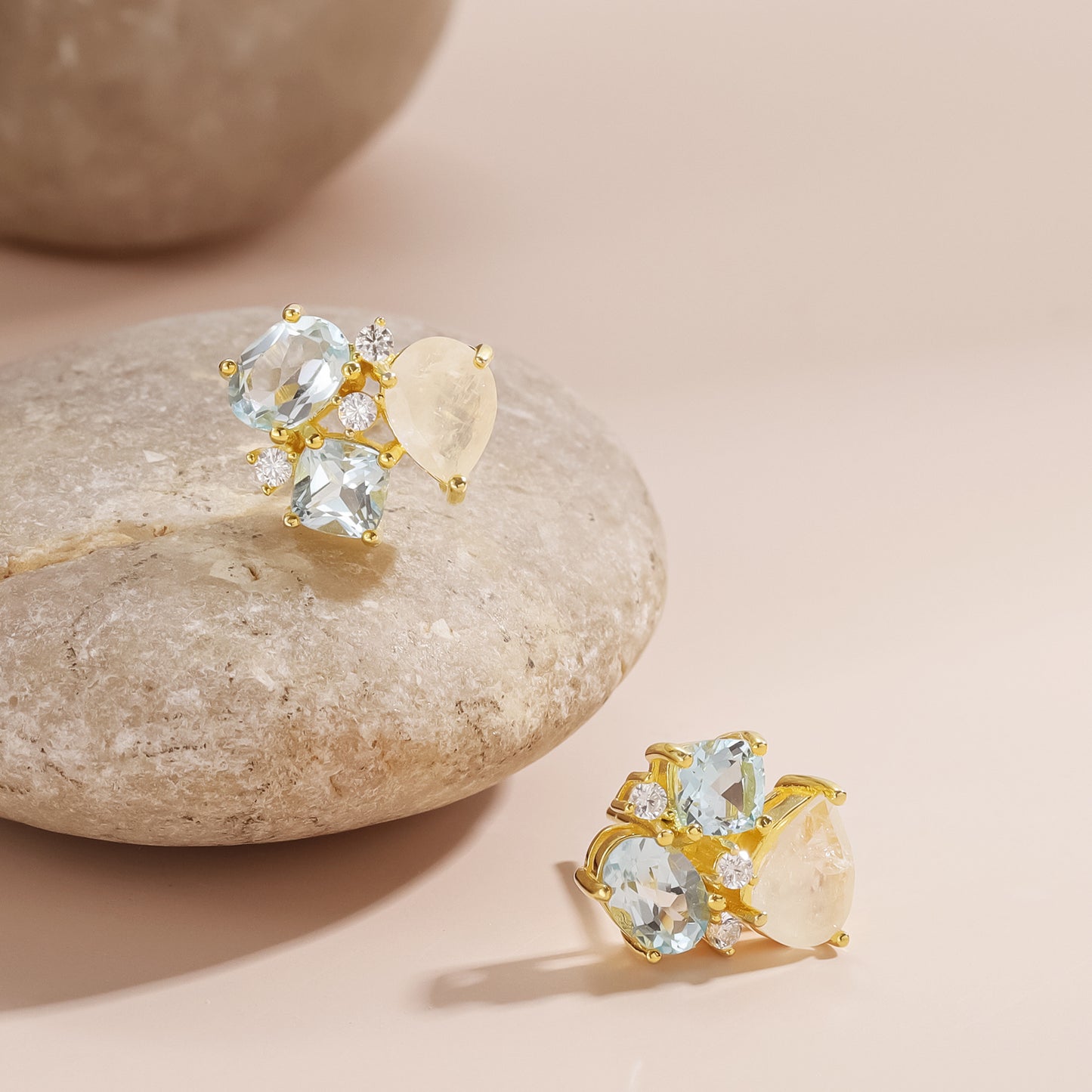 Spring and Summer Natural Fresh Color Gemstone Stud Earrings