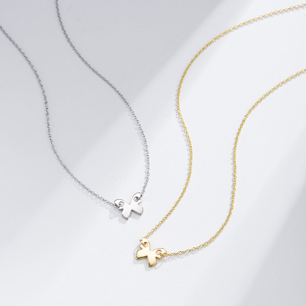 Mori Small Fresh Necklace S925 Sterling Silver Gold-Plated Glossy Butterfly Women