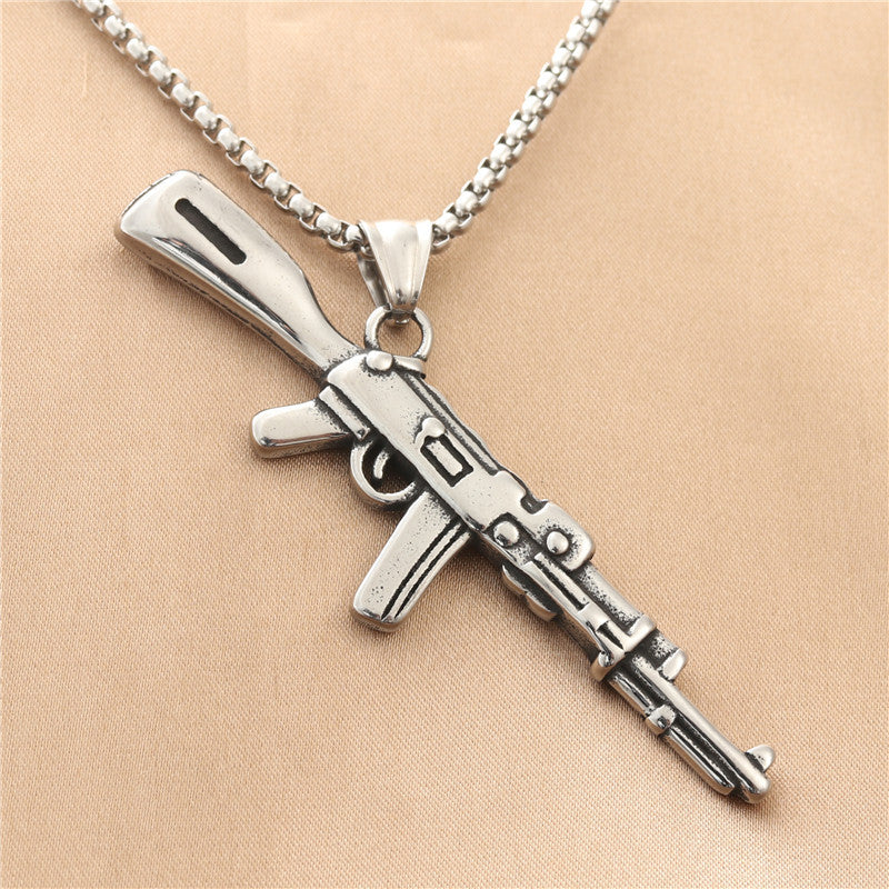 Personalized Punk Titanium Steel Gun Pendant Necklace for Men - Retro Trendy Stainless Steel Design