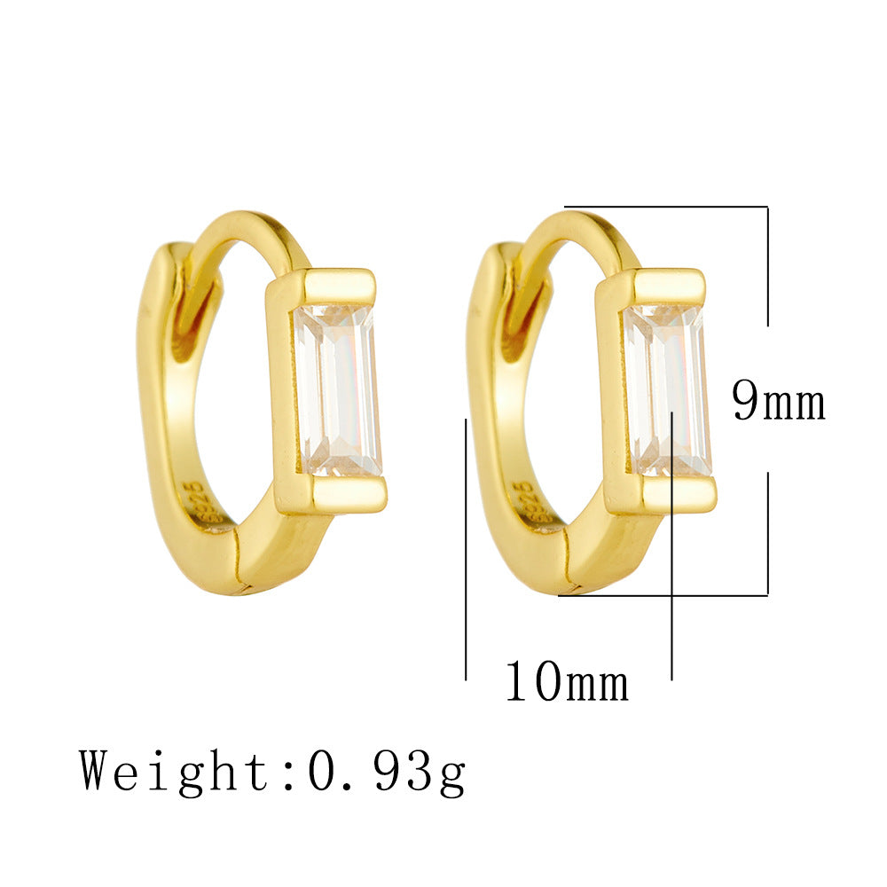 S925 Silver Zircon-Encrusted Rectangular Earrings Women