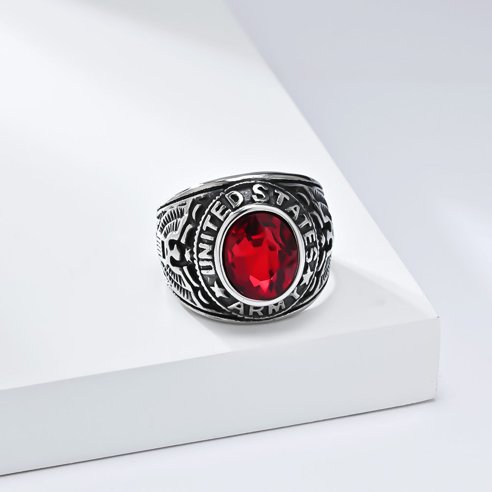 Sea Eagle Ring For Men Retro Titanium Steel Band With Zircon Emblem Planderful Everyday Genie