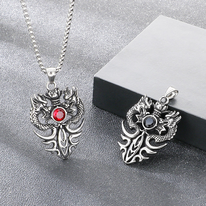 Old Zodiac Dragon Pendant, Guochao Retro Double Dragon Play Beads Inlaid With Zircon Necklace