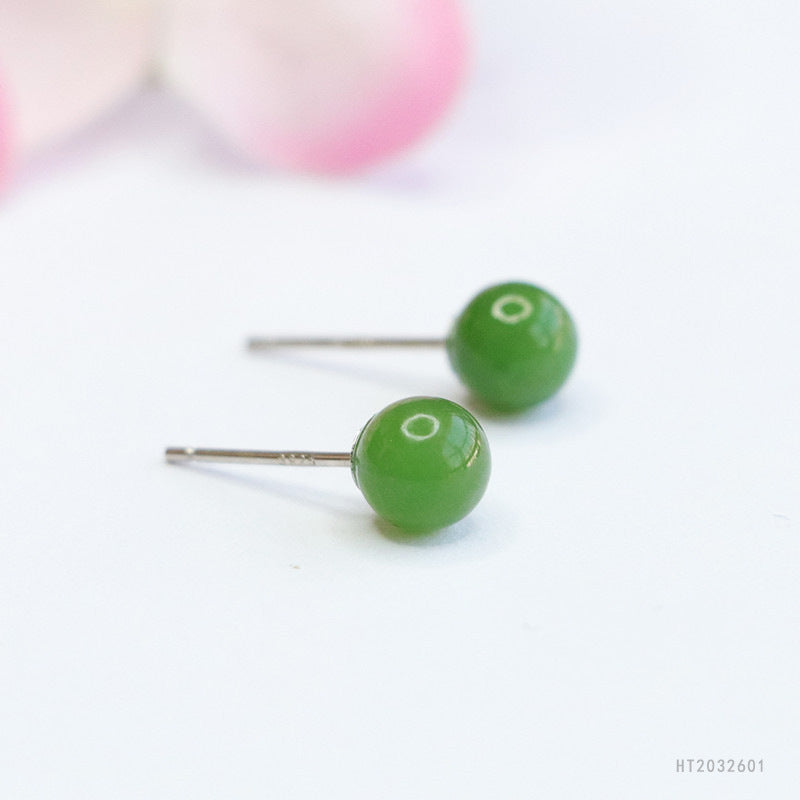 925 Sterling Silver Hetian Jasper Stud Earrings