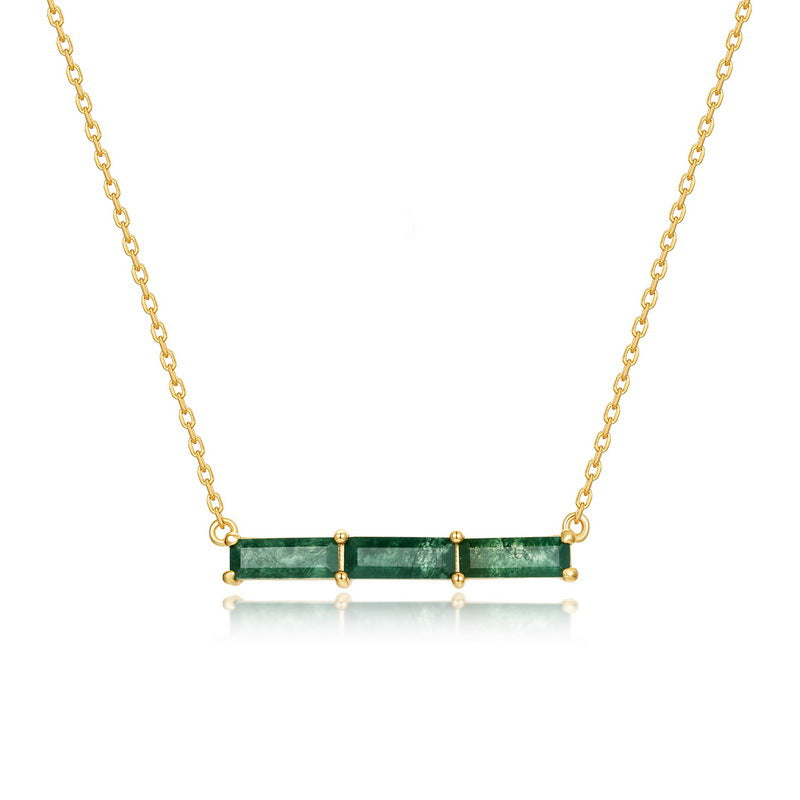 Planderful Everyday Genie – New Fashionable Simple Green Moss Necklace Womens S925 Sterling Silver Gold-plated Aquatic Agate Niche Design