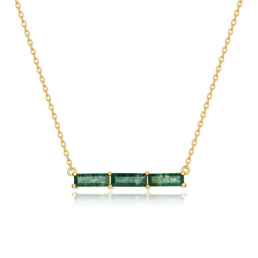 Planderful Everyday Genie – New Fashionable Simple Green Moss Necklace Womens S925 Sterling Silver Gold-plated Aquatic Agate Niche Design