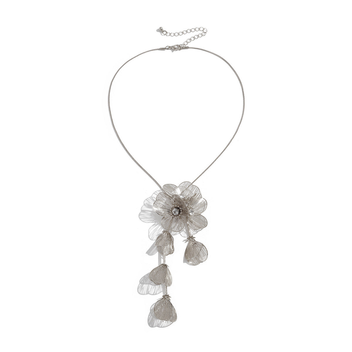 Crystal-Style Flower & Ginkgo Fringe Necklace