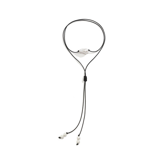 Baroque Pearl Tassel Necklace with Geometric Knots and Cold Wind Aesthetics