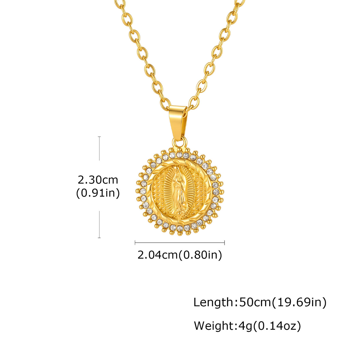 Round Plate Necklace – Stainless Steel Rhinestone Pendant – Style