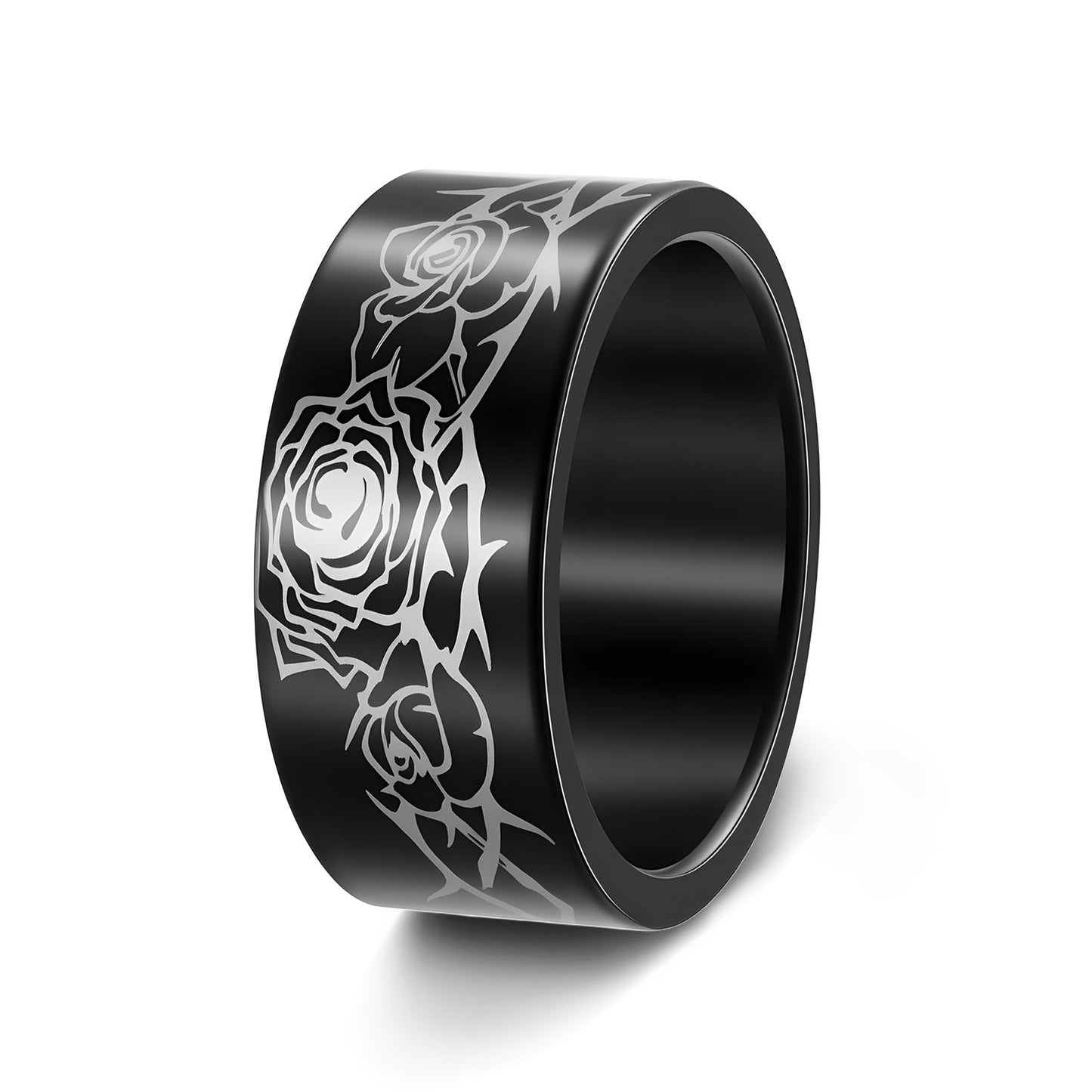 Stainless Steel Ring Planderful Everyday Genie Rose Halloween Pattern for Men Unisex 10mm Protection Statement