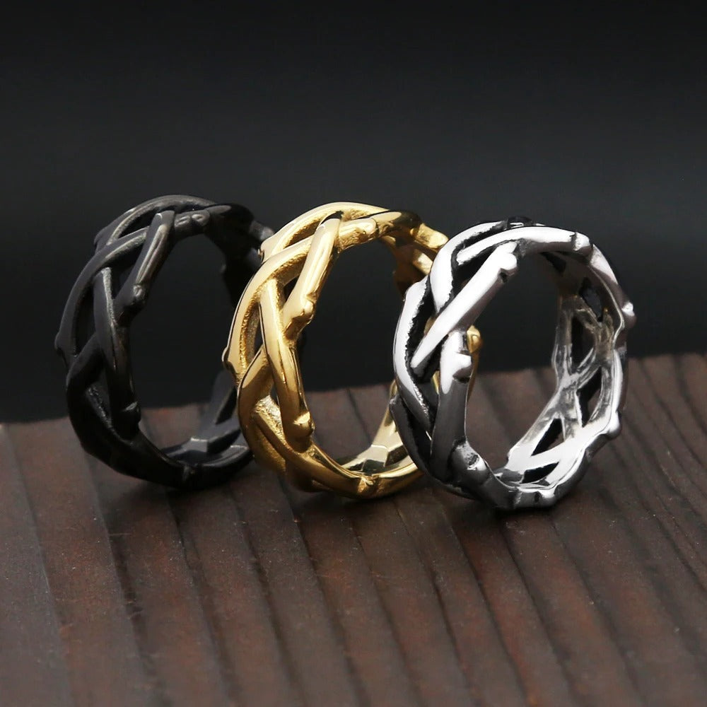Planderful Titanium Steel Ring Thorn Vine Design For Men Durable Retro European Style For Couples