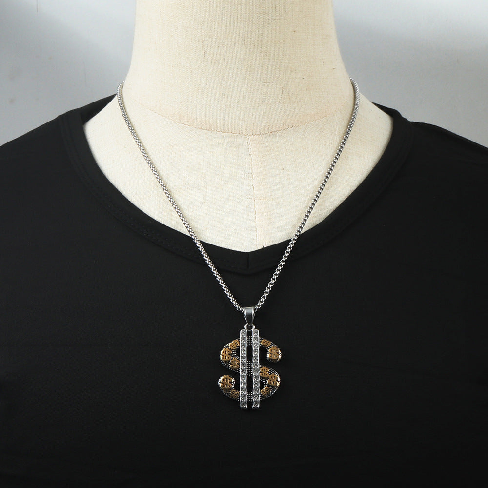 Stylish Titanium Steel Dollar Pendant Necklace for Men - Personalized Punk Design