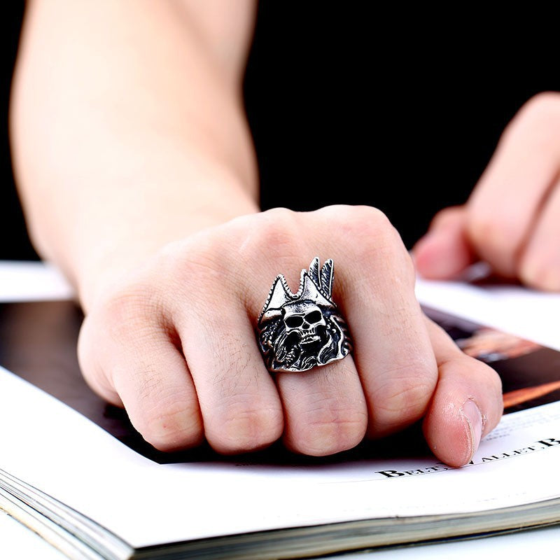 Titanium Steel Skull Ring for Men - Retro Thai Silver Style Nightclub Index Finger Accessory