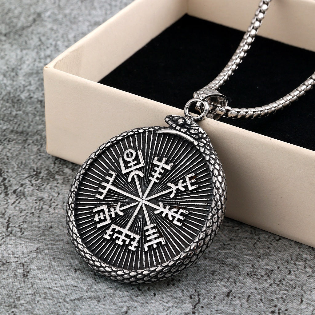 Vintage Viking Compass Stainless Steel Men's Pendant Necklace